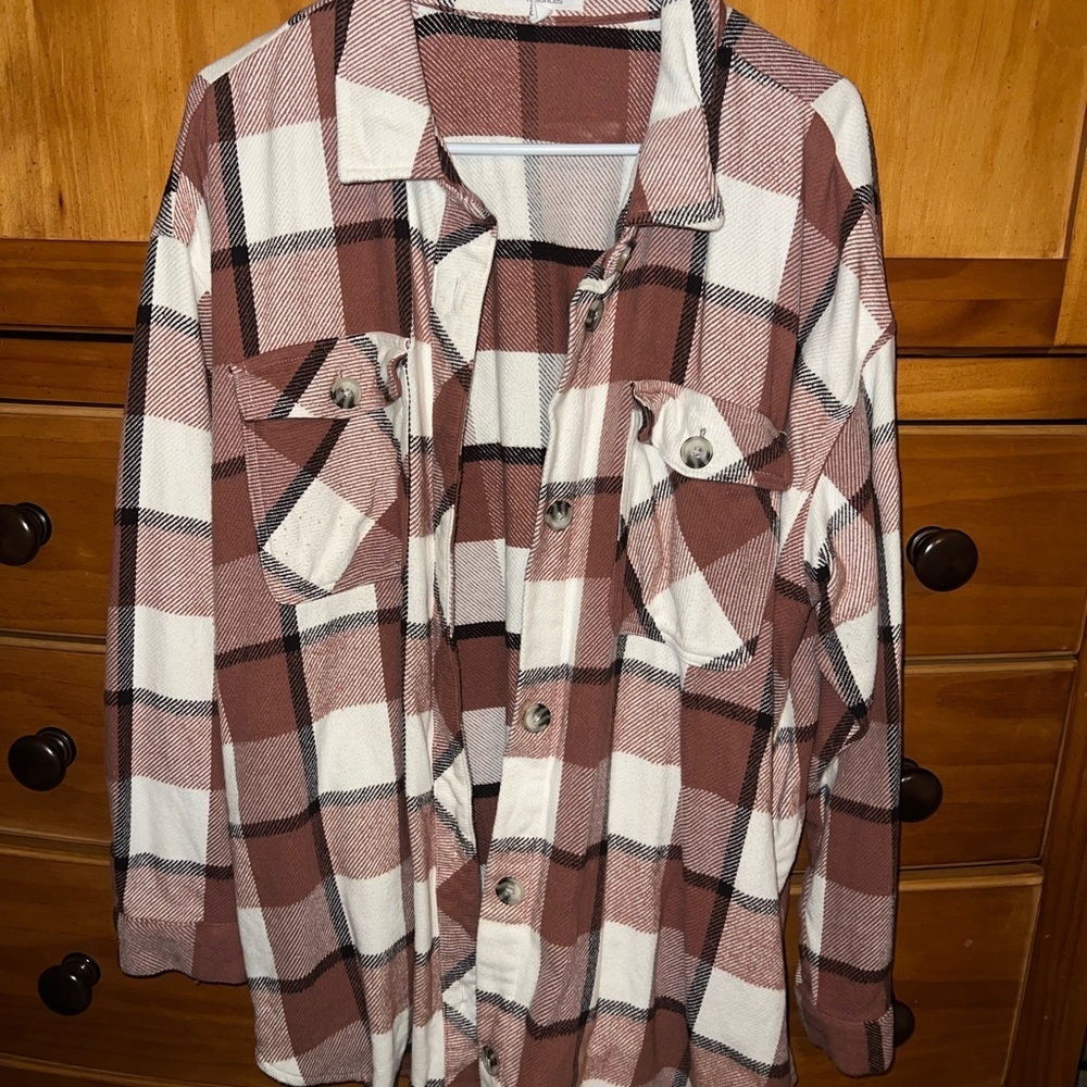 Maurices Tan and White Plaid Shirt - Picture 2 of 4